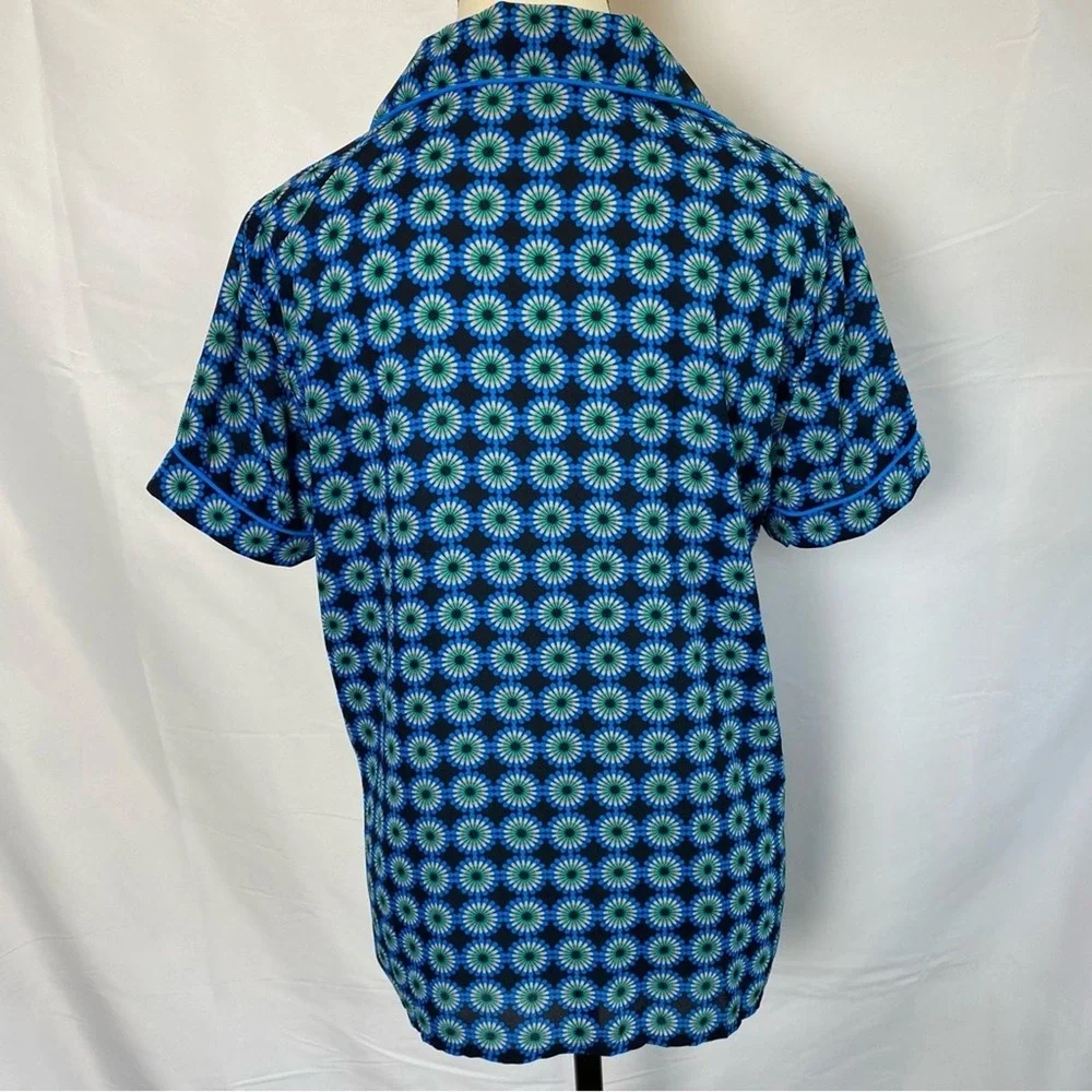 J.Crew Women's Retro Print Short Sleeve Button Up Shirt Size 6‎ Funky Sleep Top